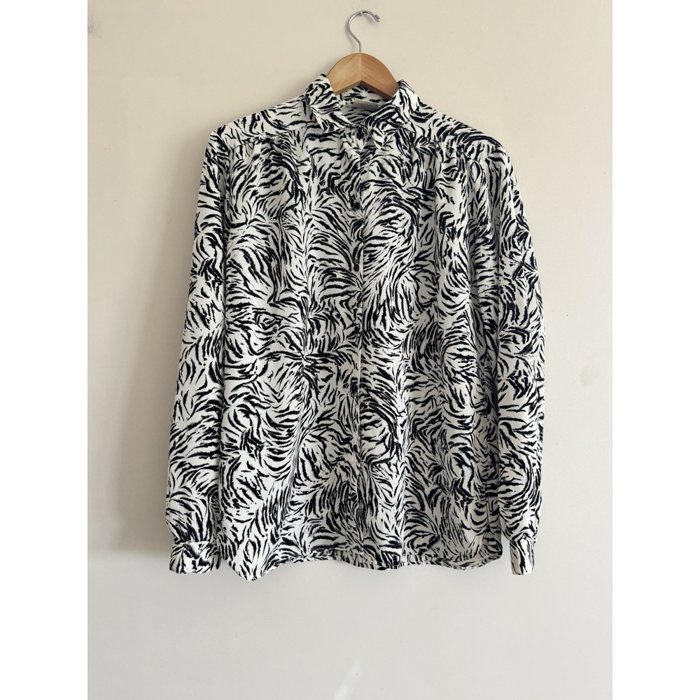 Vintage Dress Shirt Women's Large 80s 90s Zebra Stripe All Hours